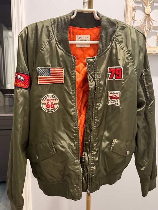 Ashley By 26 International Jackets & Blazers - Ashley By 26 International Olive Green Bomber Jacket with Vintage Patches
